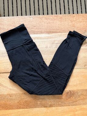 Athleta Inclination Moto Tight in Powervita - Black High-Rise Pleated Leggings